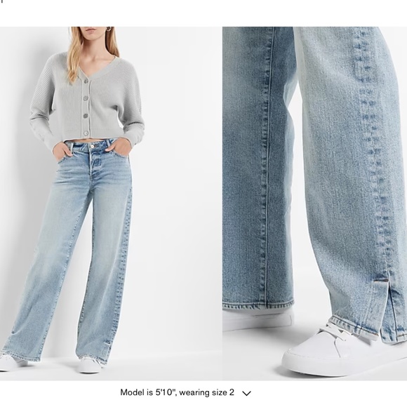 Express Denim - NEW Express Low Rise Light Wash Split Hem Baggy Straight Jeans